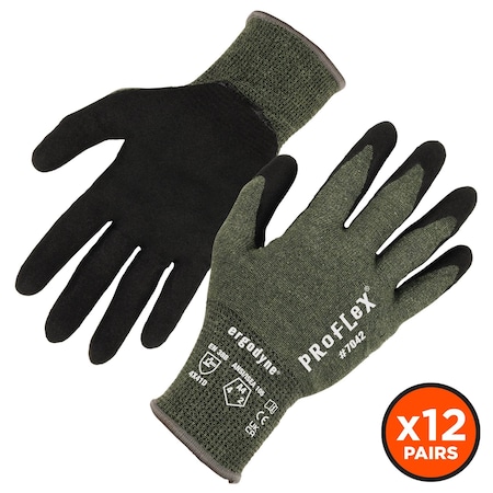 Ergodyne ANSI A4 Nitrile Coated CR Gloves 12-Pair, Green, Size S 7042-12PR